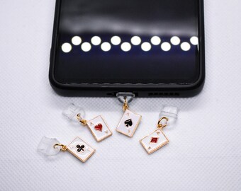 Playing Cards Phone Dust Plug, Cute Phone Charms Accessories, Android Type-C iPhone Aux Dust Plug