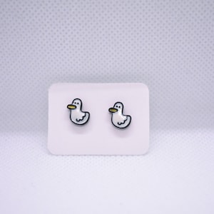 Funky Duck Stud Earrings, Handmade Kawaii Jewelry, Unisex Quirky Duck Earrings, image 1