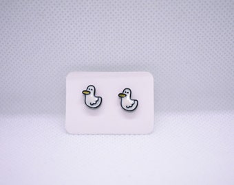 Funky Duck Stud Earrings, Handmade Kawaii Jewelry, Unisex Quirky Duck Earrings,