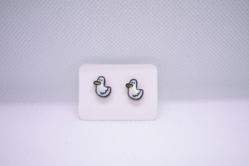 Funky Duck Stud Earrings, Handmade Kawaii Jewelry, Unisex Quirky Duck Earrings, image 1