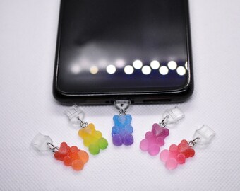 Pink Gummy Bear Phone Dust Plug, Kawaii Charms, Phone Accessories, Android iPhone Dust Plugs