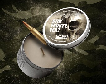 Stay Frosty, Yea? | Call of Duty [Ghost] Inspired Wood Wick Candle | Gunpowder + Vetiver + Leather