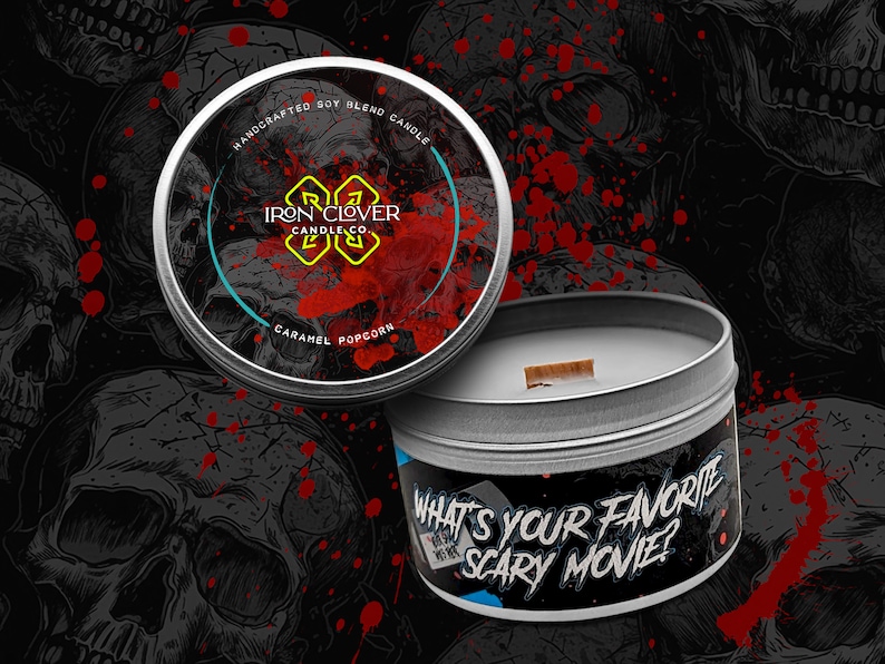 What's Your Favorite Scary Movie Scream Inspired Wood Wick Candle Caramel Popcorn image 1