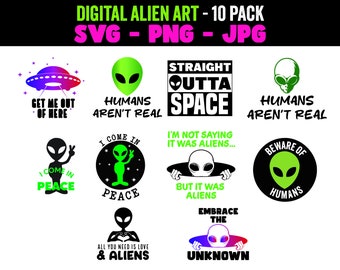 Alien SVG PNG JPG: Space Graphic Art (Digital Download)