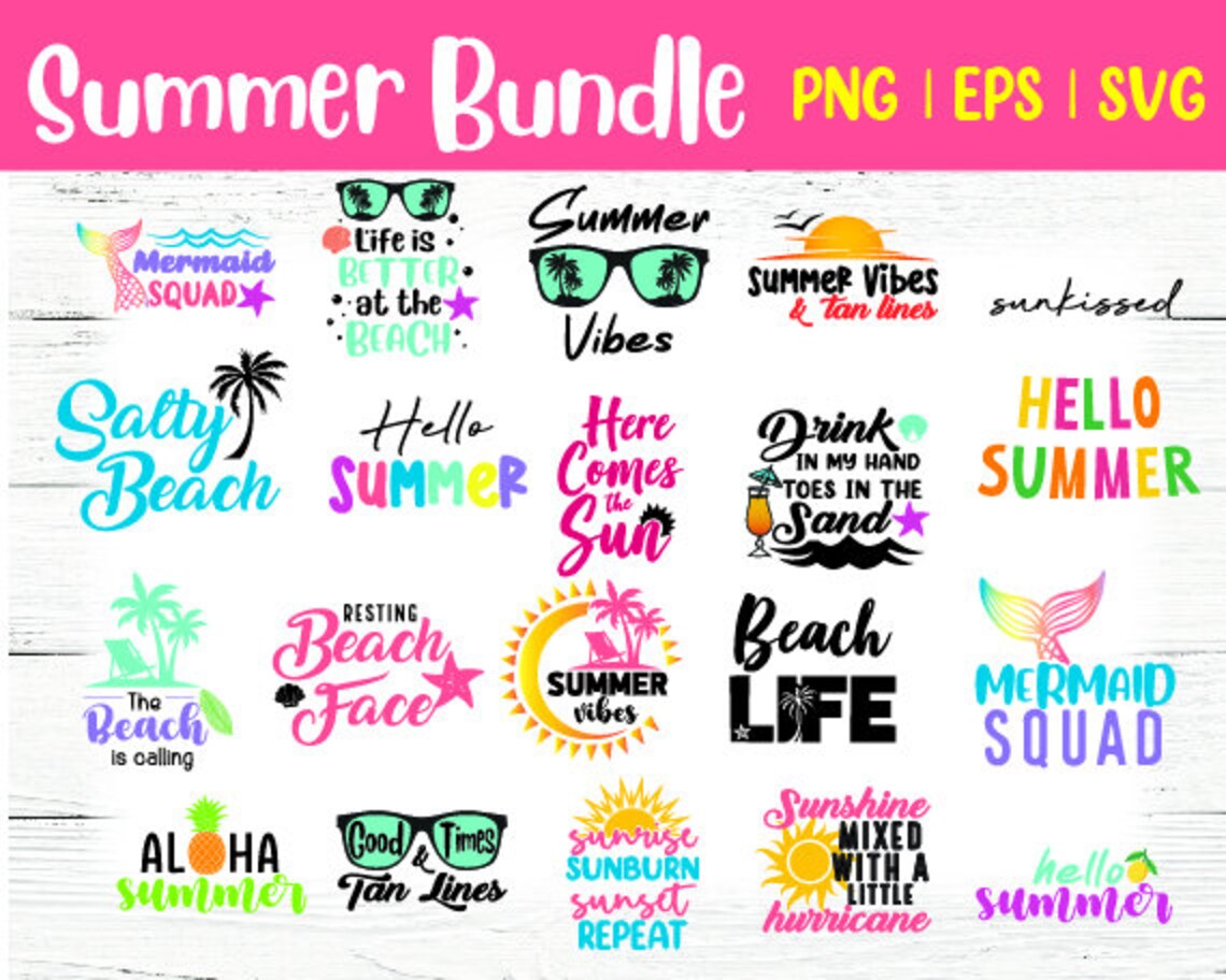 Download Summer Bundle eps svg png sunburn sunset Beach Bundle | Etsy