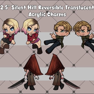 Silent Hill 2 2.5&quot; Reversible Red Translucent Acrylic Charm || James Sunderland Maria Pyramid Head