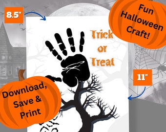 Capture the Moment With Handprints | Trick or Treat Tree | Kids Craft | Halloween Creepy Tree Handprint Art | Printable | Digital Download