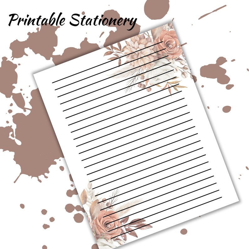 Printable Stationery Lined Paper, Floral, Stationery Set, Letter
