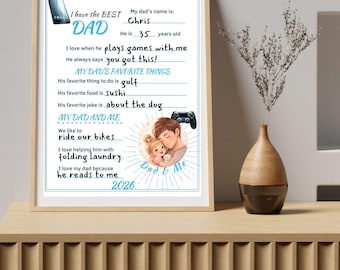 All About My Dad Printable, Father’s Day Gift from Kids, Fill In The Blank Worksheet, Kids Activity, Preschool Kindergarten Craft