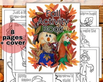 Printable Fall Coloring Pages for Kids | Autumn Activity Book PDF | Scarecrow Pumpkin Thanksgiving Homeschool Printables