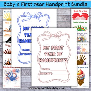 My First Year of Handprints – Printable Baby Keepsake | 12 Monthly Handprint Crafts for Babies & Toddlers | Gift for New Moms, Dads | Bundle