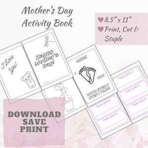 Mother&#39;s Day Activity Book, Gift to do With Mom, 14 Pages of Fun Activities, Connect The Dot, Coloring Pages, Mazes, Fun Coupons