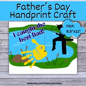 Fishing Handprint Craft Printable | Kids Art - Nursery, Fridge | Father&#39;s Day Keepsake Gift | Kid, Baby, Toddler, Child Handprint Craft