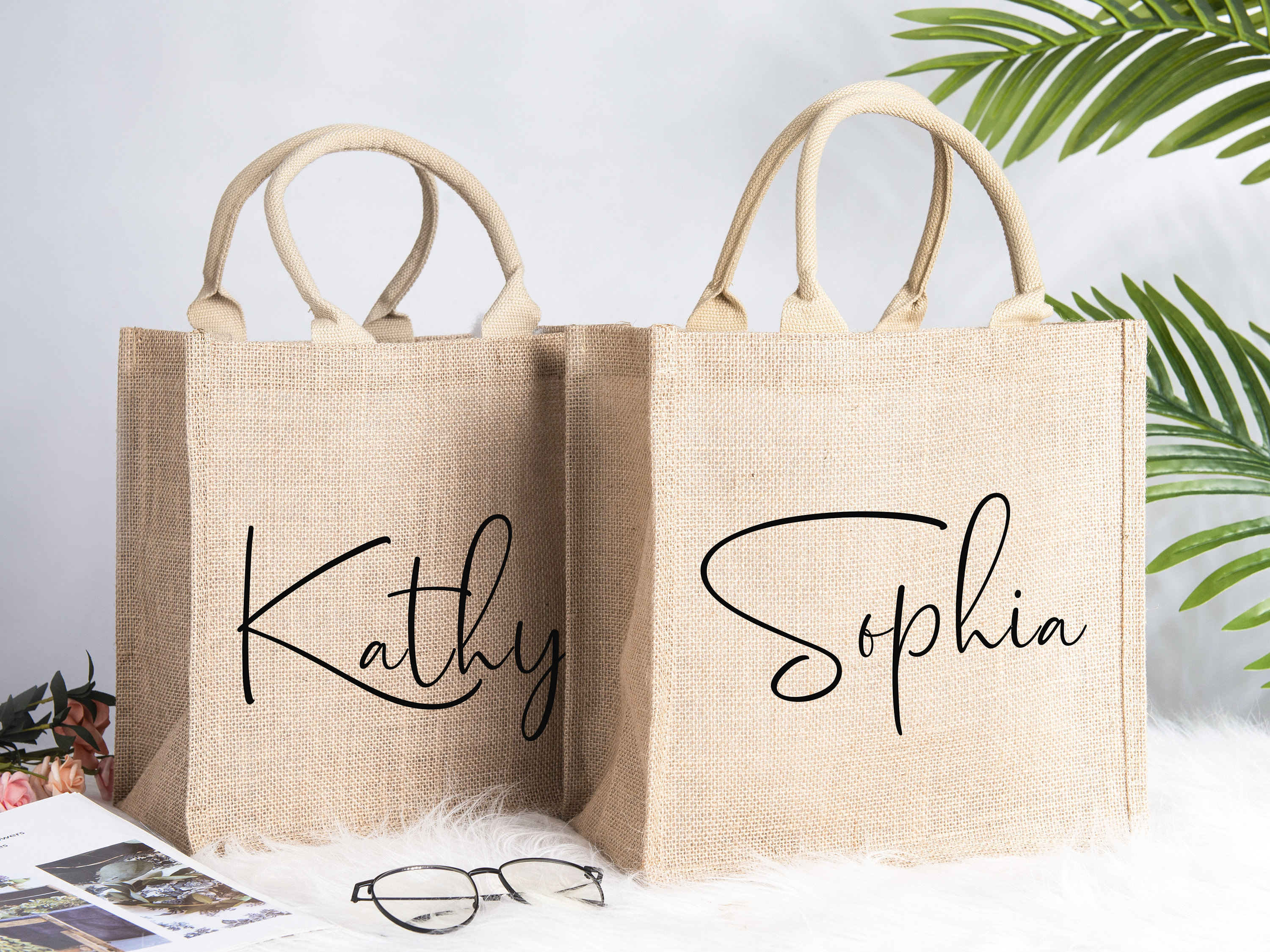 Burlap Tote Bags Personalized Bridesmaid Gift Bag Custom Name | Etsy