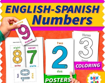 English-Spanish Number Posters, Flash-cards and Coloring Pages • Spanish Classroom Decoration • Bilingual Classroom Decor • Spanish Toddler