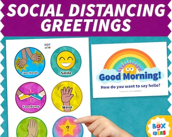 Social Distancing Greetings Poster • Social Distancing Classroom Poster • Minimal Contact Greetings Classroom Decor • Morning Greeting Chart
