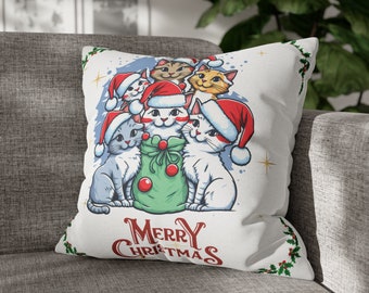 Christmas Cat Pillow, Christmas Gifts, Christmas Cat Decor, Christmas Decor, Christmas Cat, Holidays Gifts, Xmas pillowcases, Pillow Cover