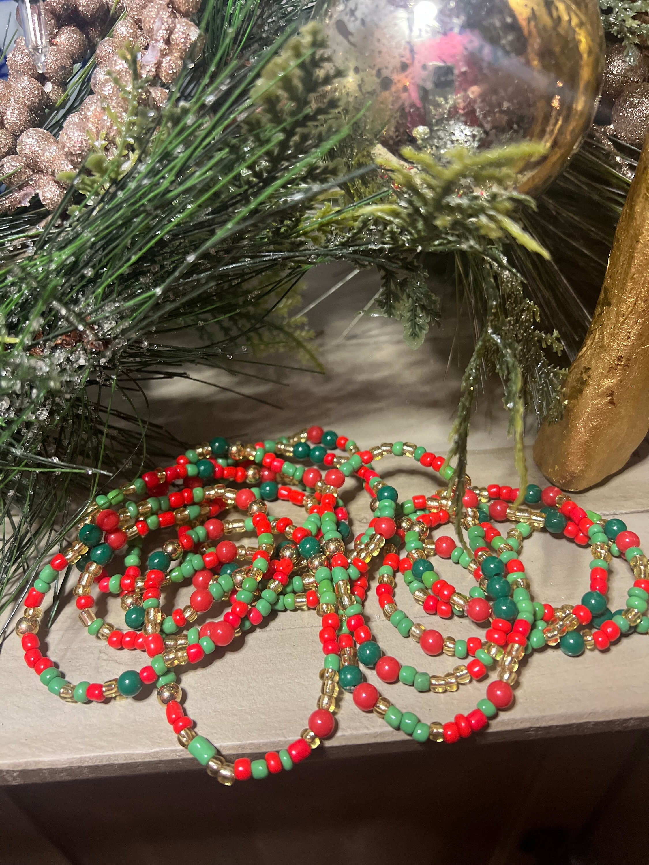 Set of Three Christmas Bracelets Holiday Beaded Bracelets Noel