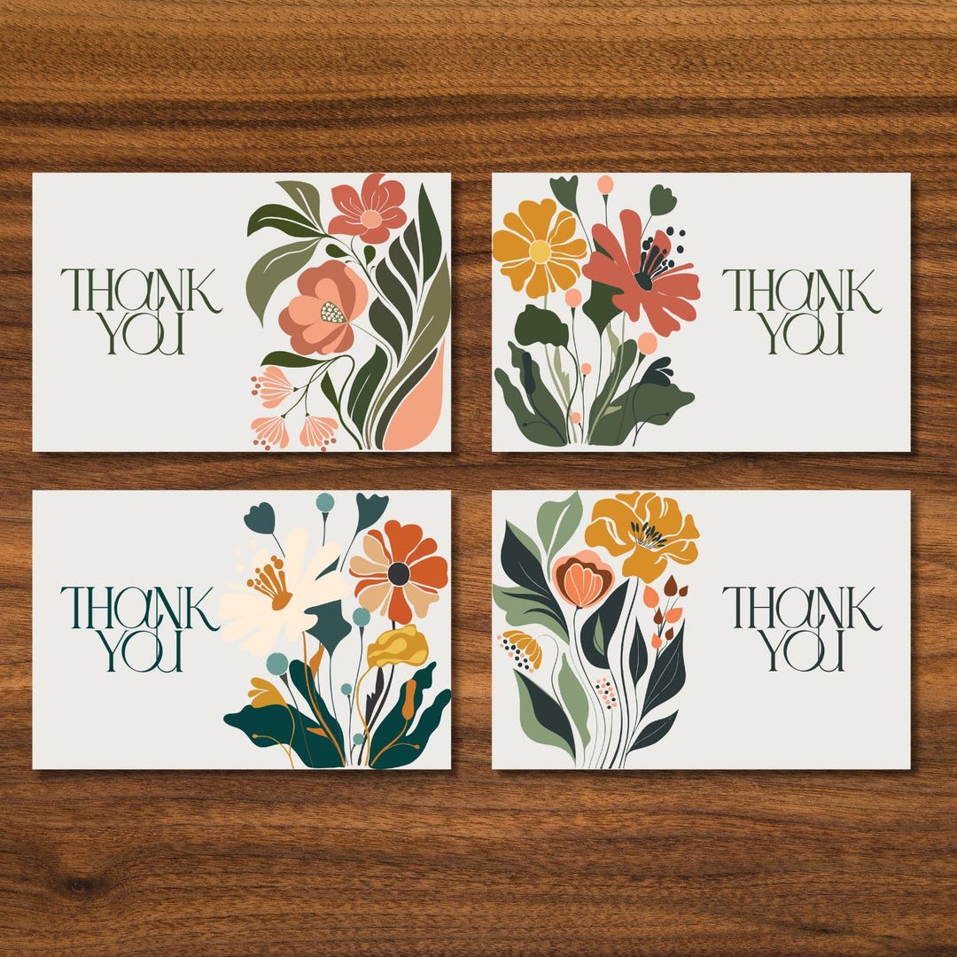 Floral Thank You Cards - Set of 12 - Etsy