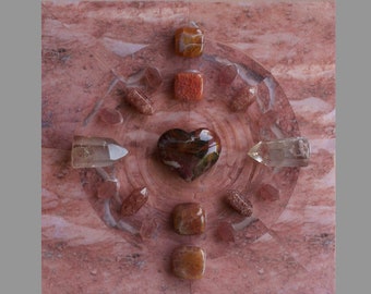 Crystal Grid Art: Desert Sedona - ACTIVATING / Crystals on Acrylic and Mixed Media on Wood Panel / 6 x 6 / Reiki Charged