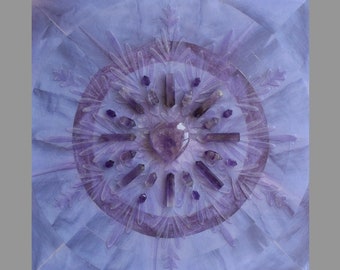 Crystal Grid Art: Purple Expression - MYSTIC / Crystals on Acrylic and Mixed Media on Wood Panel / 12 x 12 / Reiki Charged