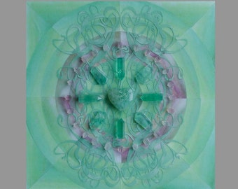 Crystal Grid Art: Bird of Paradise Flower - REPLENISH /Crystal on Acrylic and Mixed Media on Wood Panel / 12 x 12 / Reiki Charged