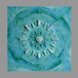 Crystal Grid Art: Blue Cacti POWER / Crystal on Acrylic and Mixed Media on Wood Panel / 16 x 16 / Reiki Charged image 1
