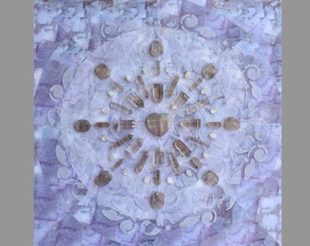 Crystal Grid Art: Purple Expression - DIVINE / Crystal on Acrylic and Mixed Media on Wood Panel / 16 x 16 / Reiki Charged