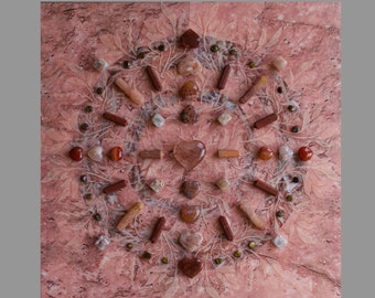 Crystal Grid Art: Desert Sedona - RENEWING / Crystals on Acrylic and Mixed Media on Wood Panel / 16 x 16 / Reiki Charged