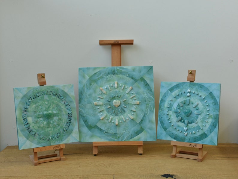 Crystal Grid Art: Blue Cacti POWER / Crystal on Acrylic and Mixed Media on Wood Panel / 16 x 16 / Reiki Charged image 3