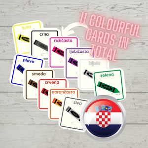 Zweisprachig; Kroatische & englische Farbkarteikarten; digital druckbar; pdf-Download; lehren Bildung; Kroatische Bildungskarten; spielen und lernen