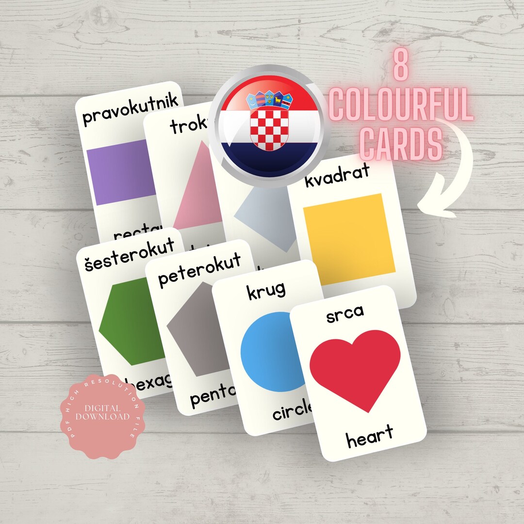 Bilingual Croatian to English Shapes Color Flashcards; Fun Learning ...
