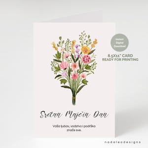 Kroatische glückliche Mutter-Tageskarte, Blumenmuttertag digital, sofortiger Download, Mutter-Tageskarte Mama, Majcin Dan, druckbare Grußkarte