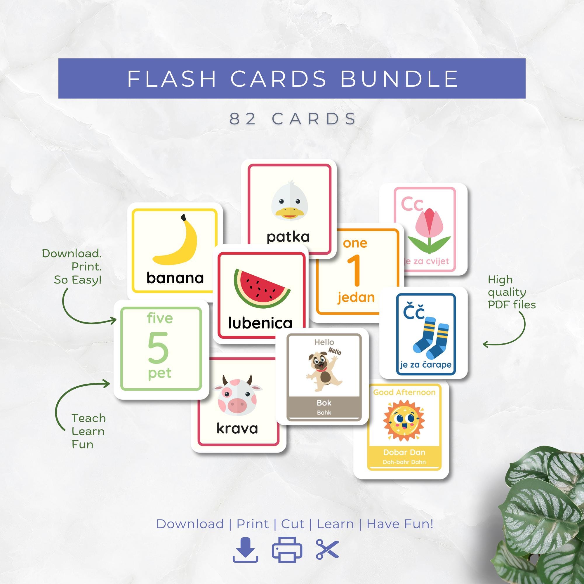 Bilingual Croatian English 82 Flash Cards Bundle; Fun Learning; School ...