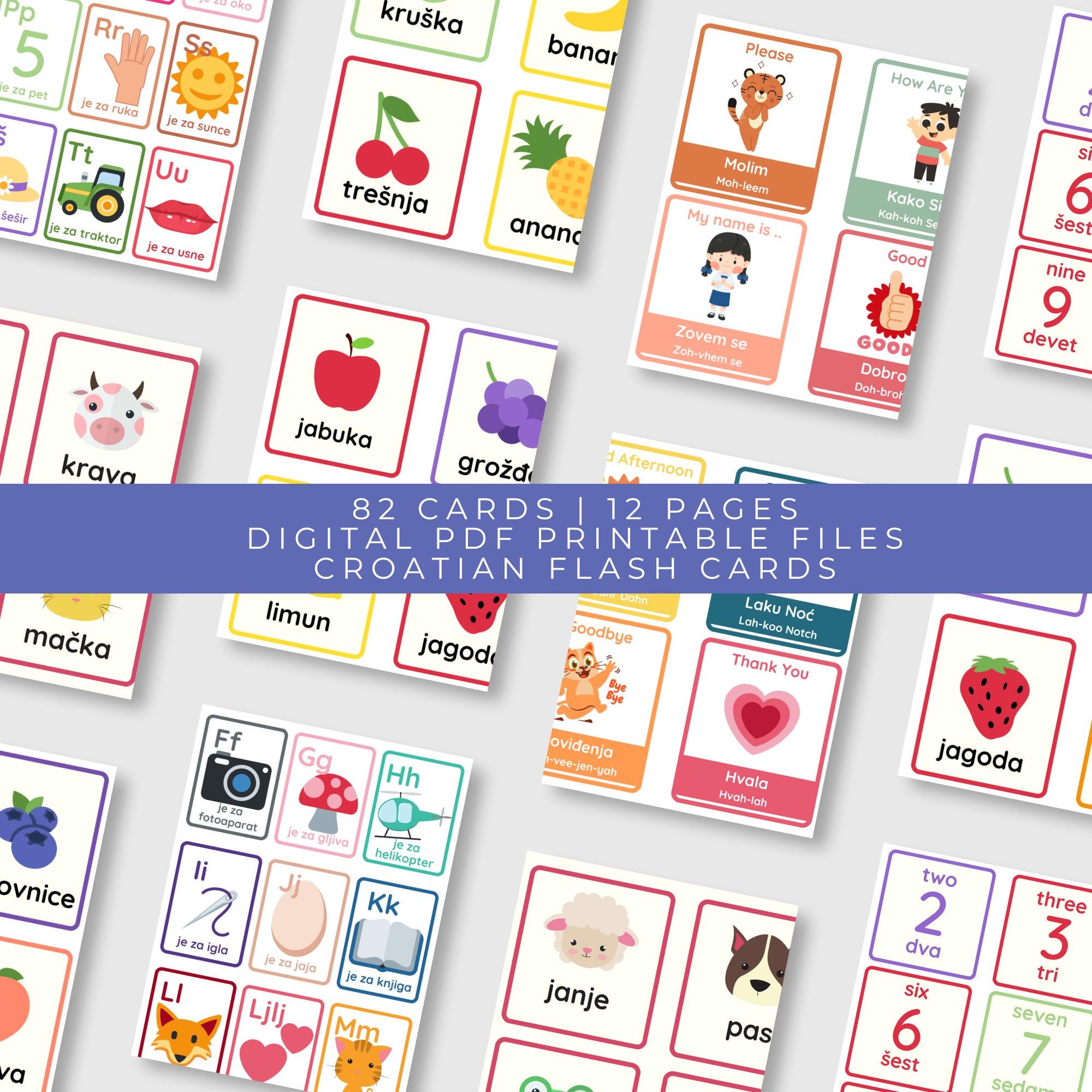 Bilingual Croatian English 82 Flash Cards Bundle; Fun Learning; School ...