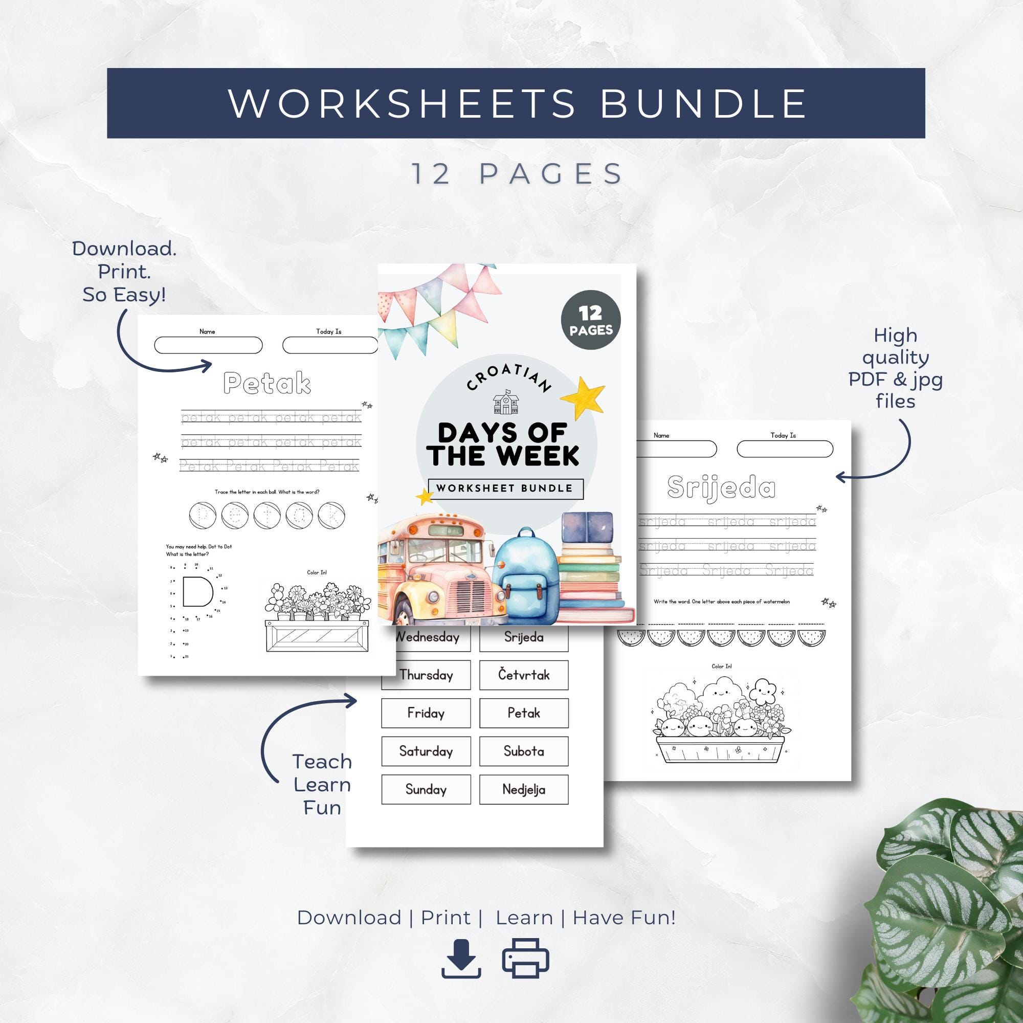 Croatian Days of the Week Bundle Bilingual Worksheets; Printable School ...