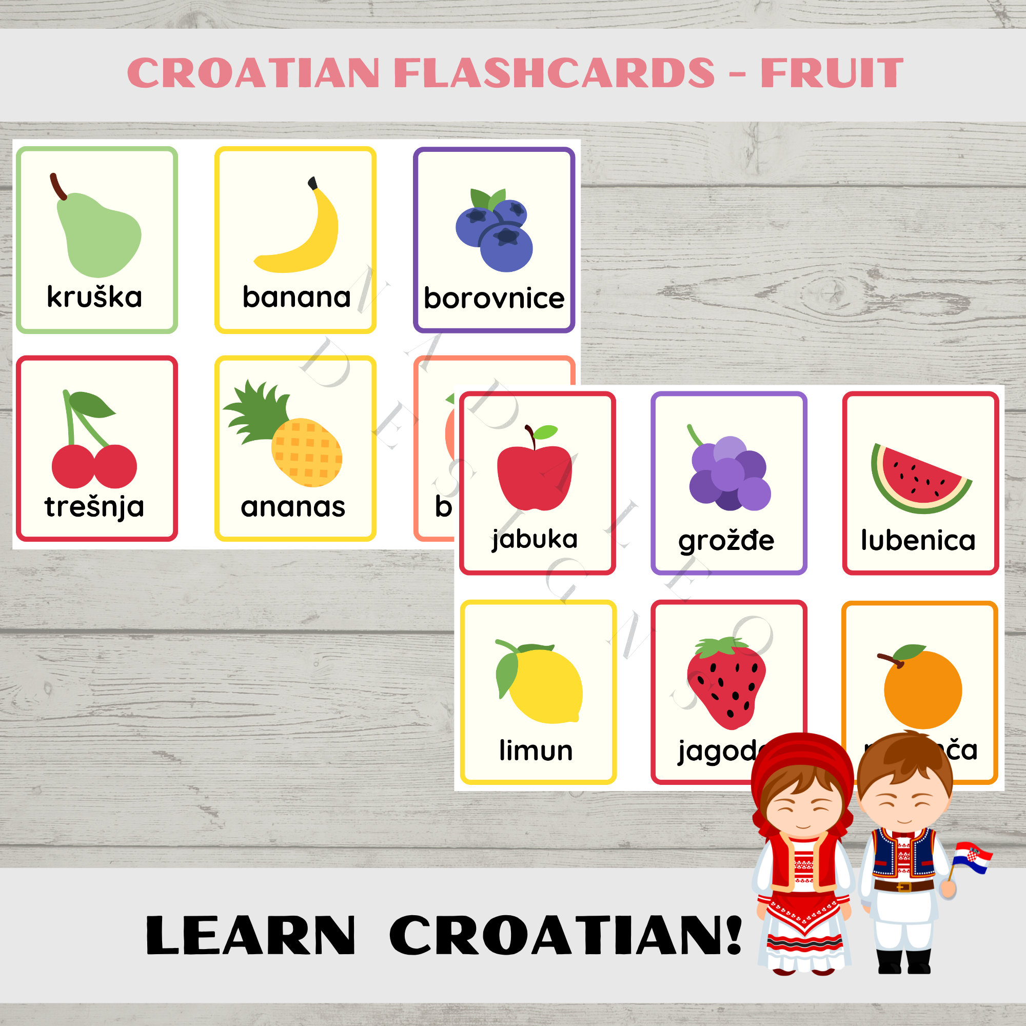 Croatian Fruit Flash Cards; Croatia Print; Homeschool Learning ...