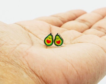 Avocado Stud Earrings, miniature food jewellery, cute kawaii charm earrings, fruits with heart, wonderful as gifts, handmade hypoallergenic