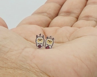Mystical llama Stud Earrings, Girly country themed handmade hypoallergenic earrings, best gifts for little girls, whimsicle quirky and fun