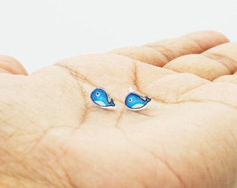 Cute Whale Stud Earring, fun cheerful colourful handmade hypoallergenic jewellery, gifts for her, whimsical dainty jewellery, kids jewellery