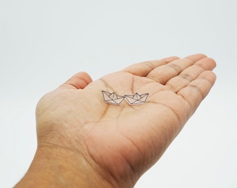 Origami Paper Boat Stud Earrings / little paper boat / miniature delicate dainty semi transparent cute and fun / sailing ship jewellery gift