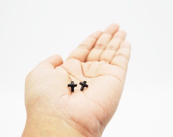 Dainty Black Cross Stud Earrings / Minimalistic Teeny Tiny hypoallergenic plastic jewellery / baptism, confirmation gifts / Cute Gifts