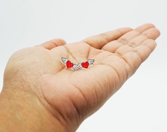 Heart with Wings Stud Earrings / Gifts for Best friends / Angel wings on heart / Cute, fun quirky jewellery / little girl gifts / valentines