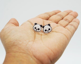 Adorable Panda Studs / Animal Lover earrings / hypoallergenic plastic backs kids friendly jewellery / quirky cute fun kawaii gifts for girls
