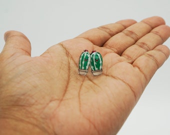 Cactus Earrings, plant lady, cute minimalist stud, Glossy Glassy finish, succulent plastic studs, hypoallergenic plastic back fun earring