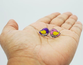 Love Birds Stud Earrings / Whimsical Colourful Nature Jewellery / earrings for teen / Cute Quirky fun / Gifts for girls / kids jewellery
