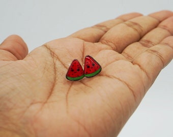 Cute watermelon Food mini stud earrings / fun quirky unique cheerful jewelry for kids / gifts for girls / miniature fruit / summer