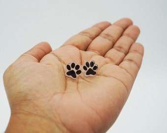 Paw Print Earrings / Cute Cat Paws Studs / Minimalist animal lovers jewelry / hypoallergenic plastic back earrings / Quirky Fun & Cute