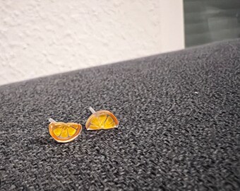 Orange slice Studs / Cute fruit earrings / hypoallergenic plastic backs kids friendly jewellery / quirky cute ooak kawaii gifts for girls