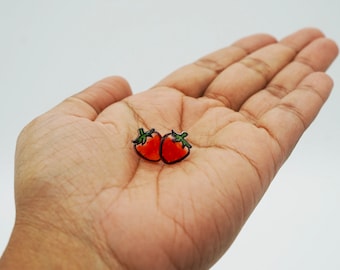 Strawberry Earring Studs / Fun fruit berry miniature handmade jewelry / hypoallergenic plastic back / Fun and cute / kids earrings / quirky